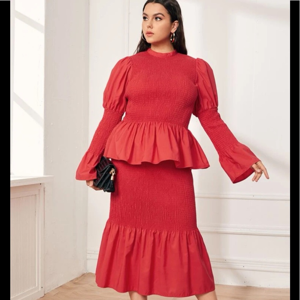 New Red Peplum Skirt Set NWOT